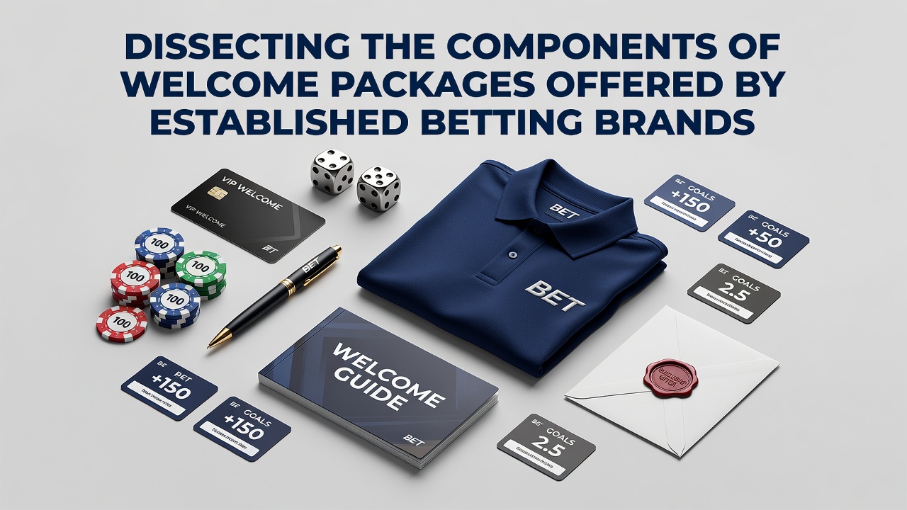 Overview of welcome package components displayed on betting platform interfaces with icons for bonuses and terms