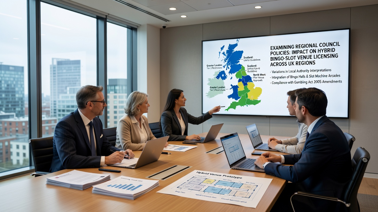 Planning documents and maps spread across a table during a regional council review of hybrid venue licensing