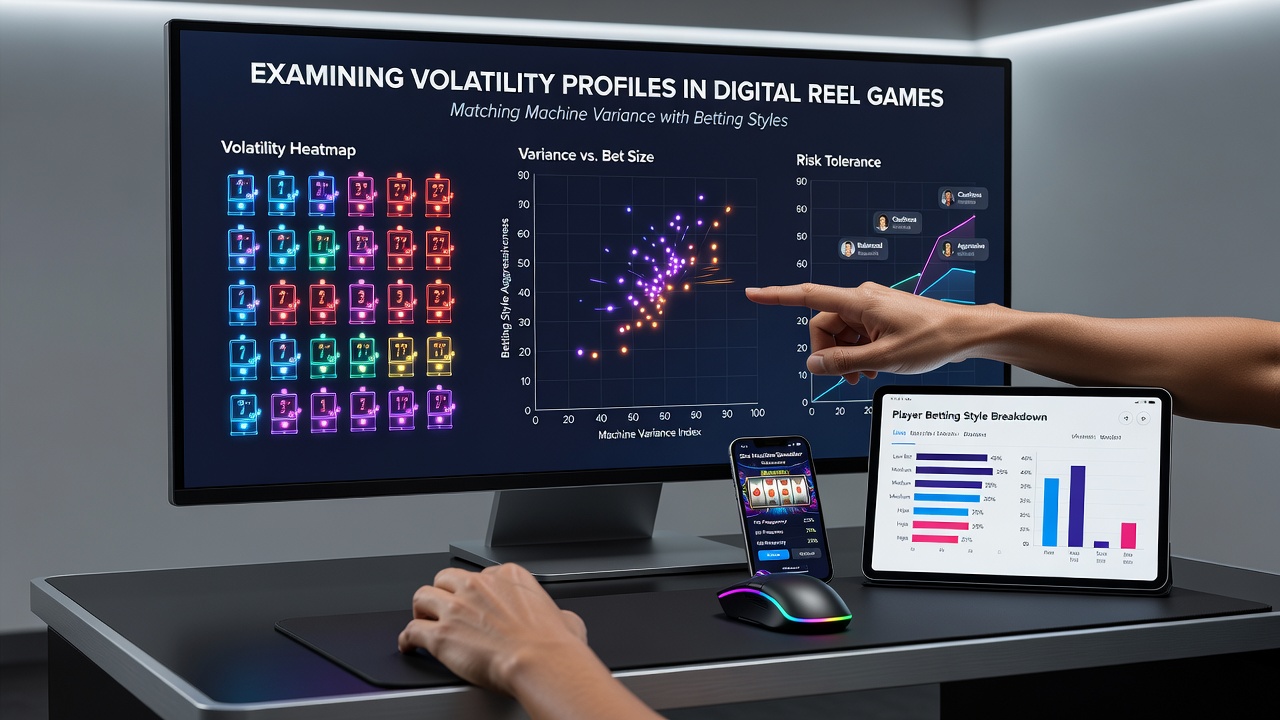 Statistical charts displaying volatility curves and bankroll impact across different reel game categories