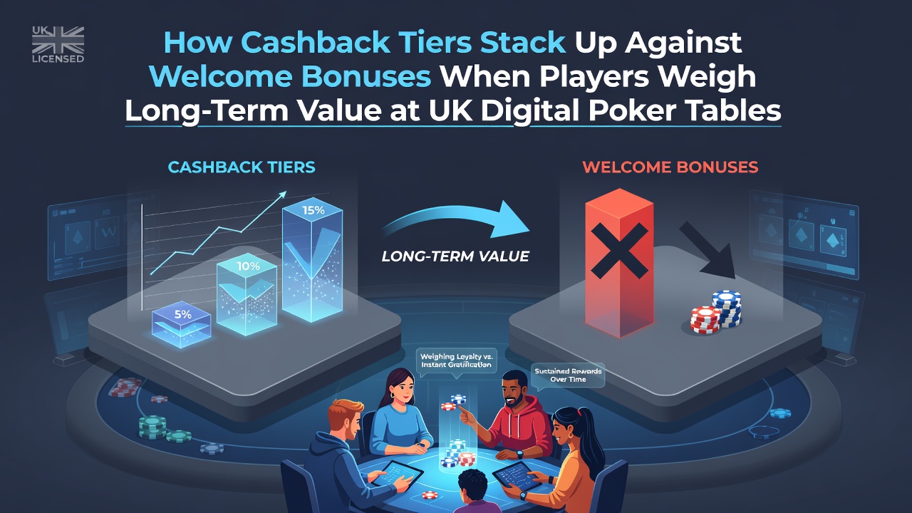 Comparison chart showing cashback percentages and welcome bonus structures at major UK poker platforms