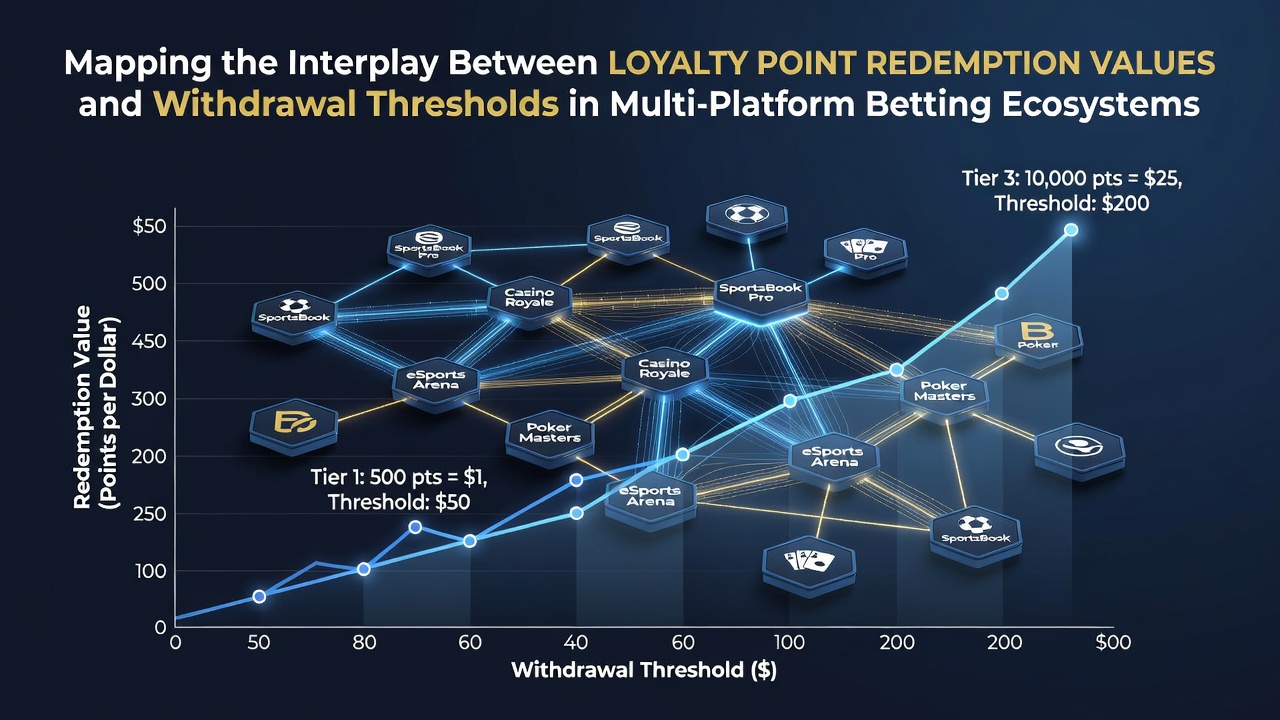 Diagram showing loyalty point conversion rates alongside withdrawal minimums across different betting platforms
