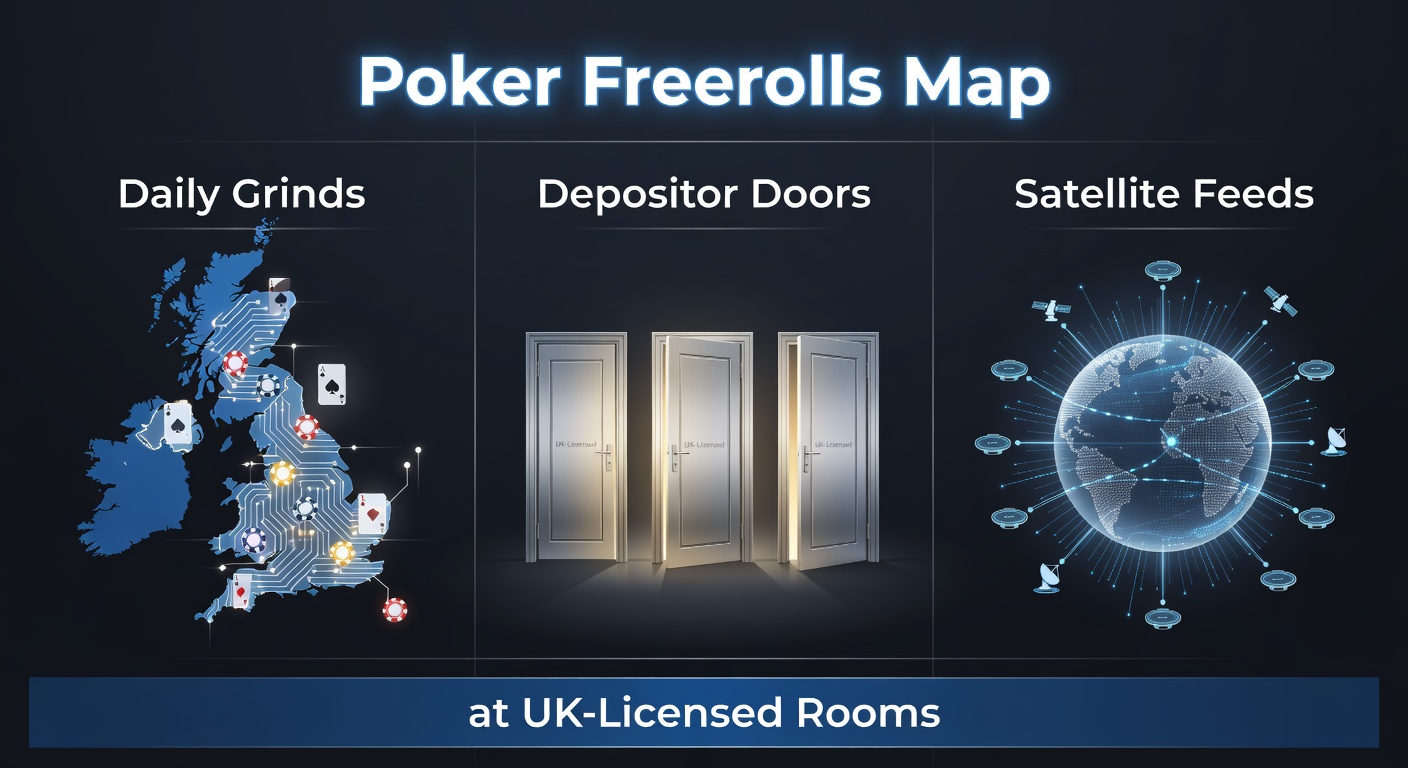 Vibrant online poker freeroll tournament screen showing player stacks and prize pools on a UK-licensed platform