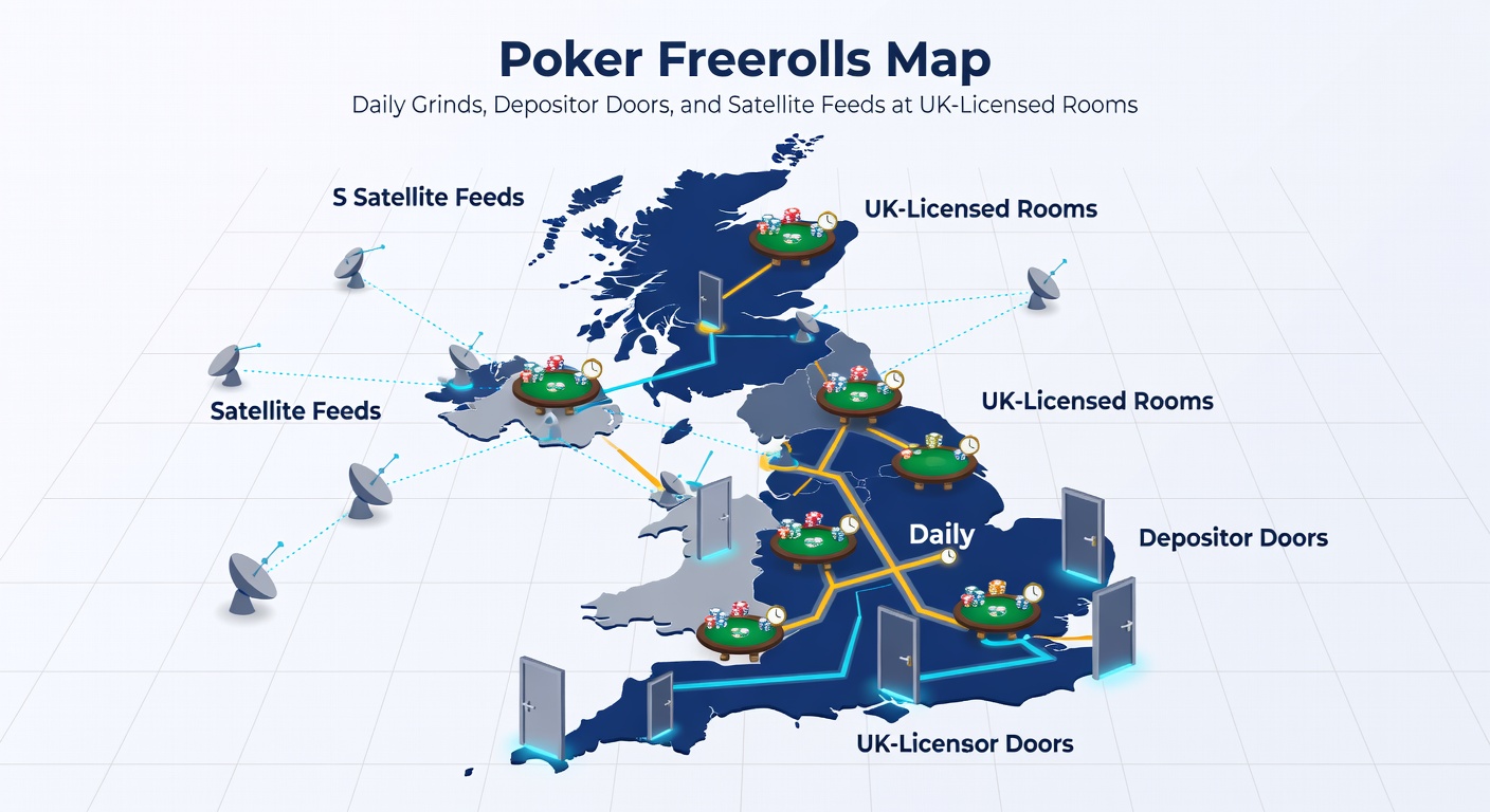 Close-up of a depositor freeroll leaderboard on a UK poker site, displaying top stacks and escalating prize jumps