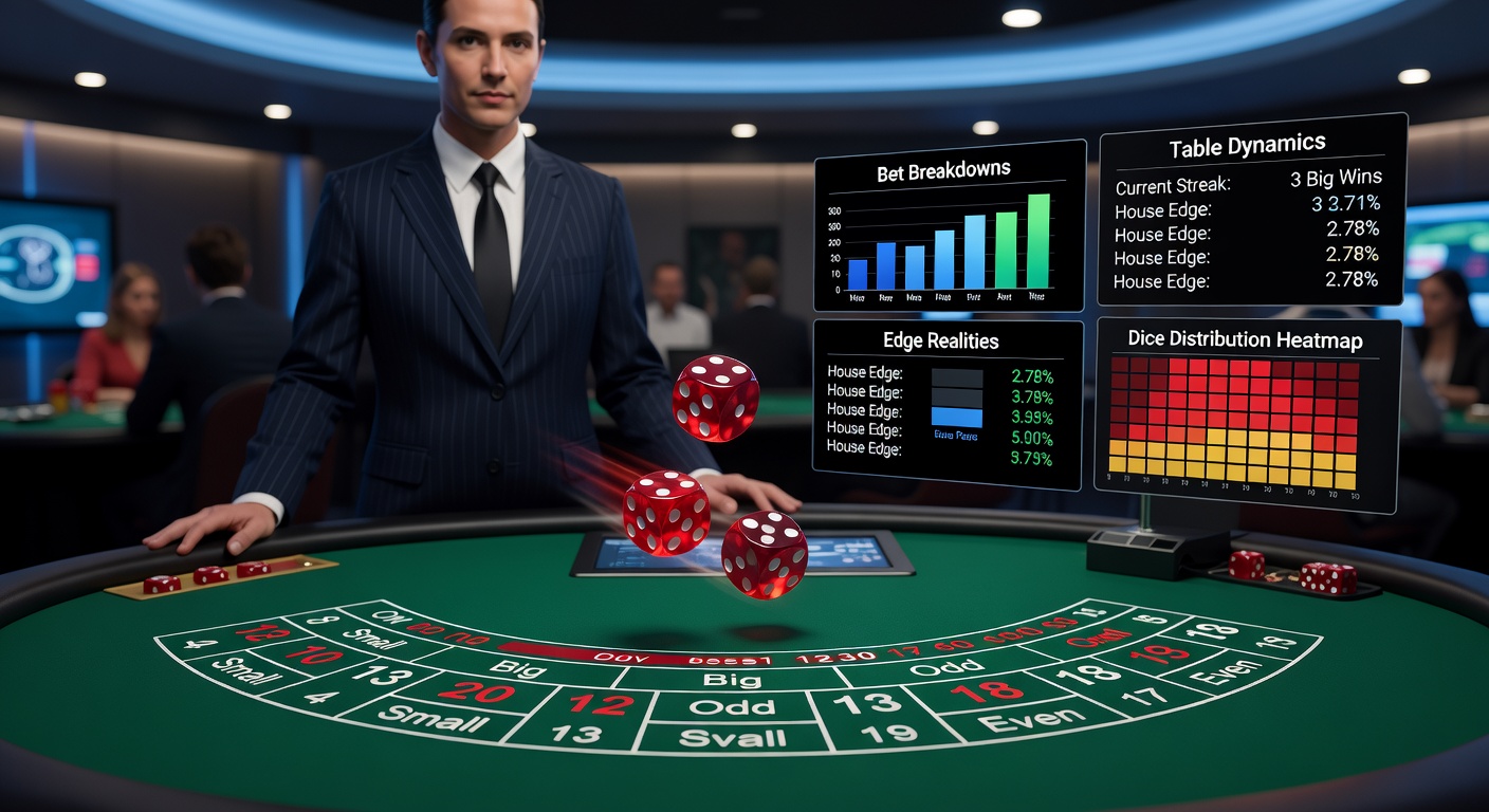 Close-up of a live Sic Bo shake in progress, dice tumbling inside a clear shaker on a UK casino stream, with bet chips stacked nearby