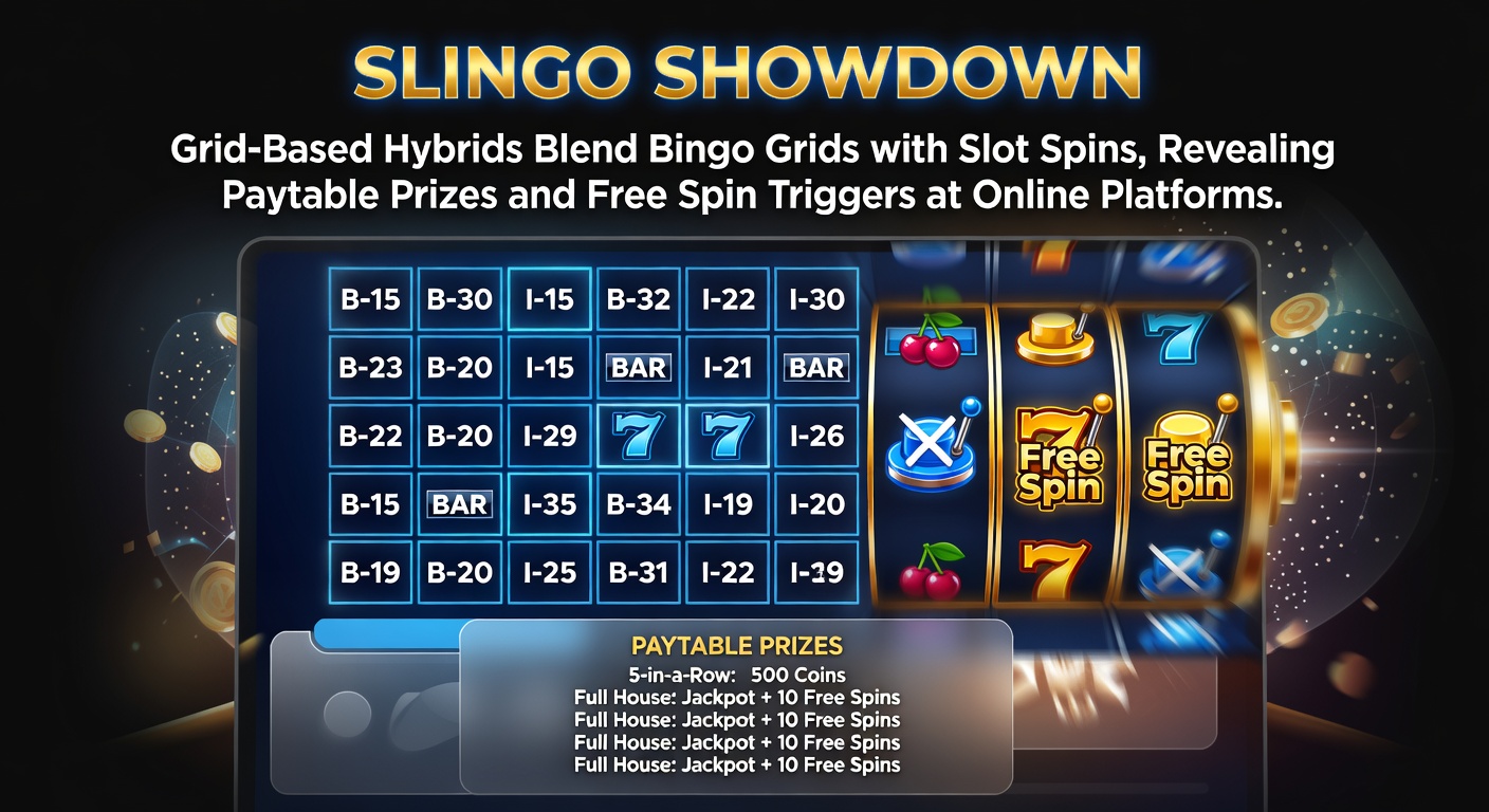 Vibrant Slingo game grid displaying spinning reels above a bingo-style 5x5 card with colorful numbers and glowing paylines