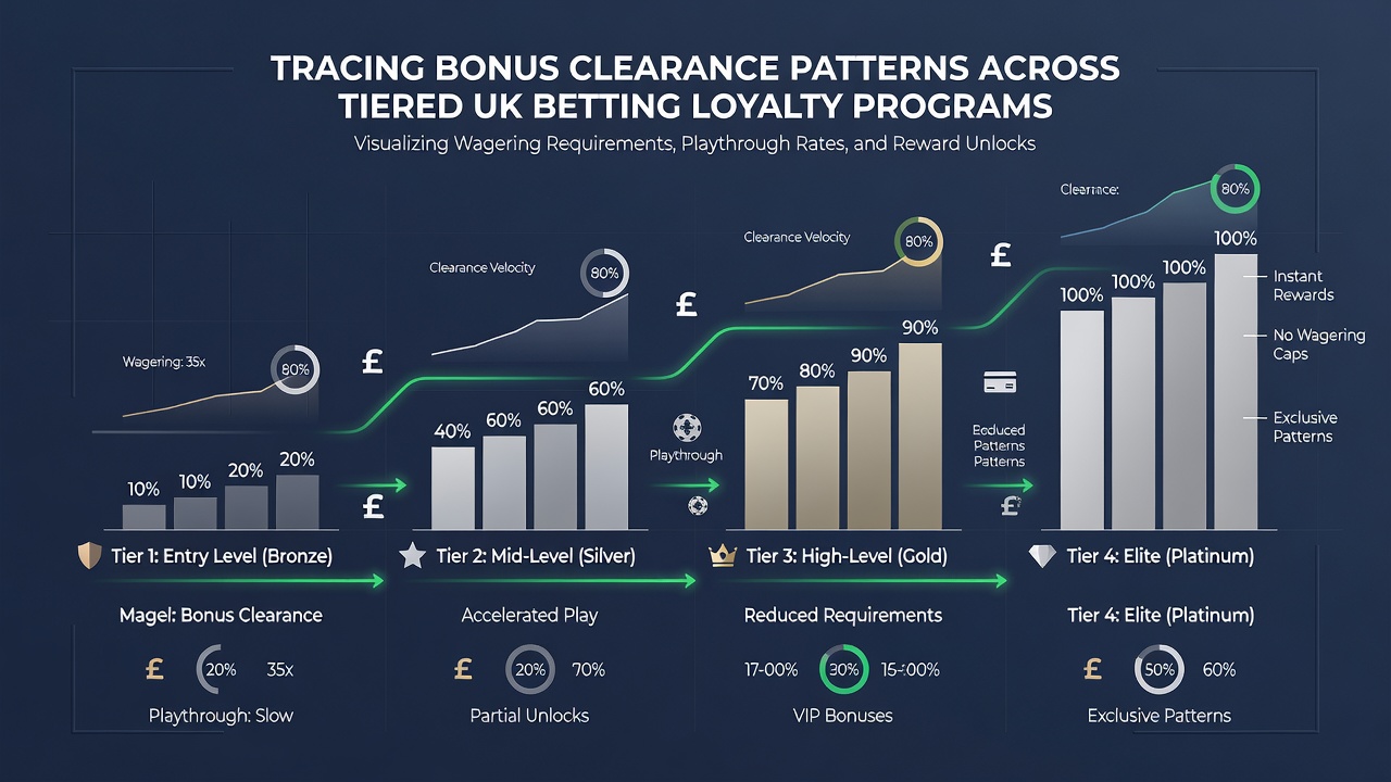 Chart displaying player progression and bonus clearance statistics by loyalty tier in UK betting sites