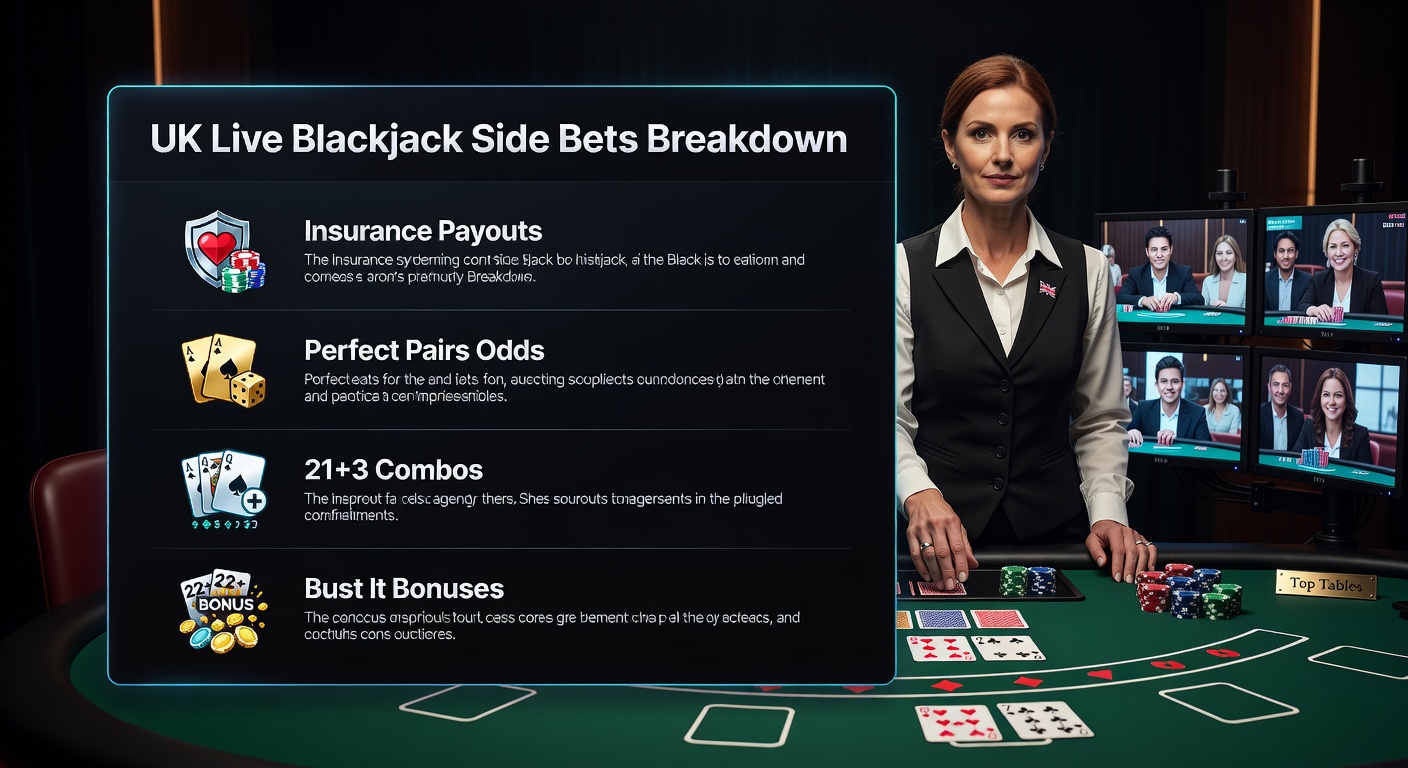 Vibrant live blackjack table displaying side bet options like Insurance, Perfect Pairs, 21+3, and Bust It under studio lights