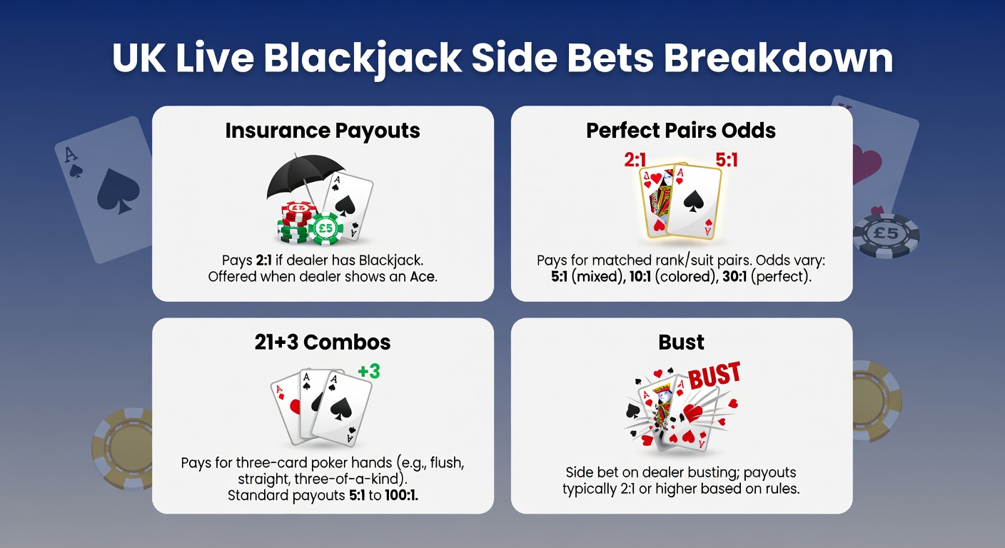 Close-up of live dealer revealing cards with Perfect Pairs and 21+3 side bet wins highlighted on digital display