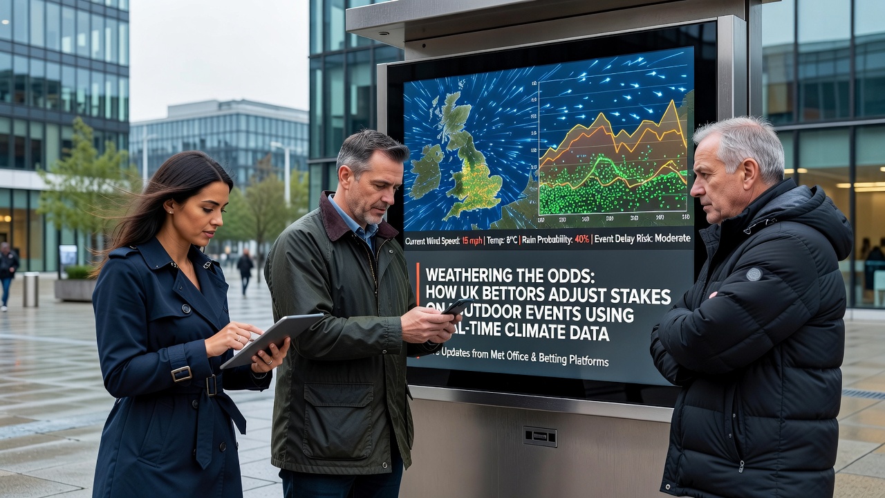 Close-up of weather data overlays on a betting interface showing rain probability and wind speed for an ongoing outdoor match